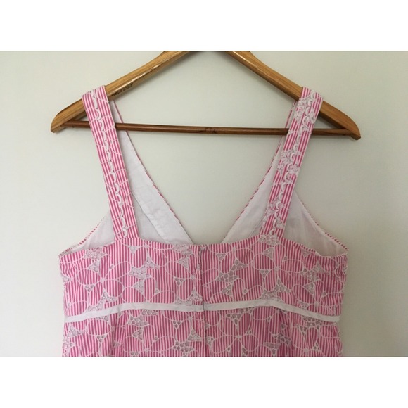 Lilly Pulitzer Shift Pink Striped Eyelet Floral Sleeveless Dress 10 Barbiecore - Picture 7 of 13